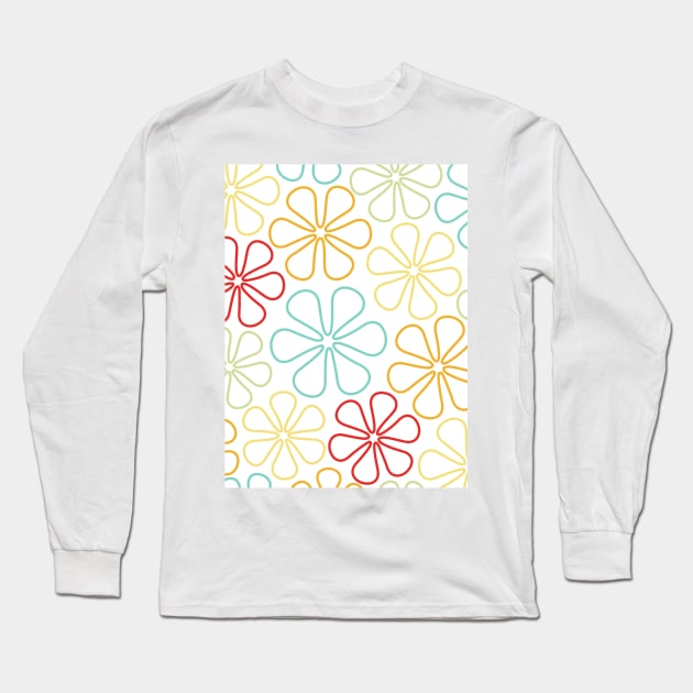 Abstract Flowers Red Yellow Orange Lime Teal White Long Sleeve T-Shirt by NataliePaskell
